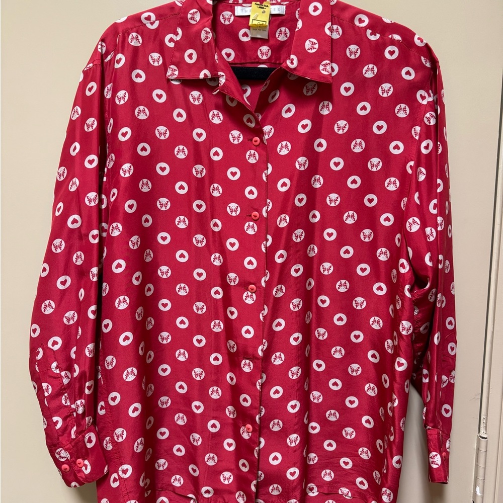 The Limited Silk Shirt, Red/Off-White, Size S (fits like M)